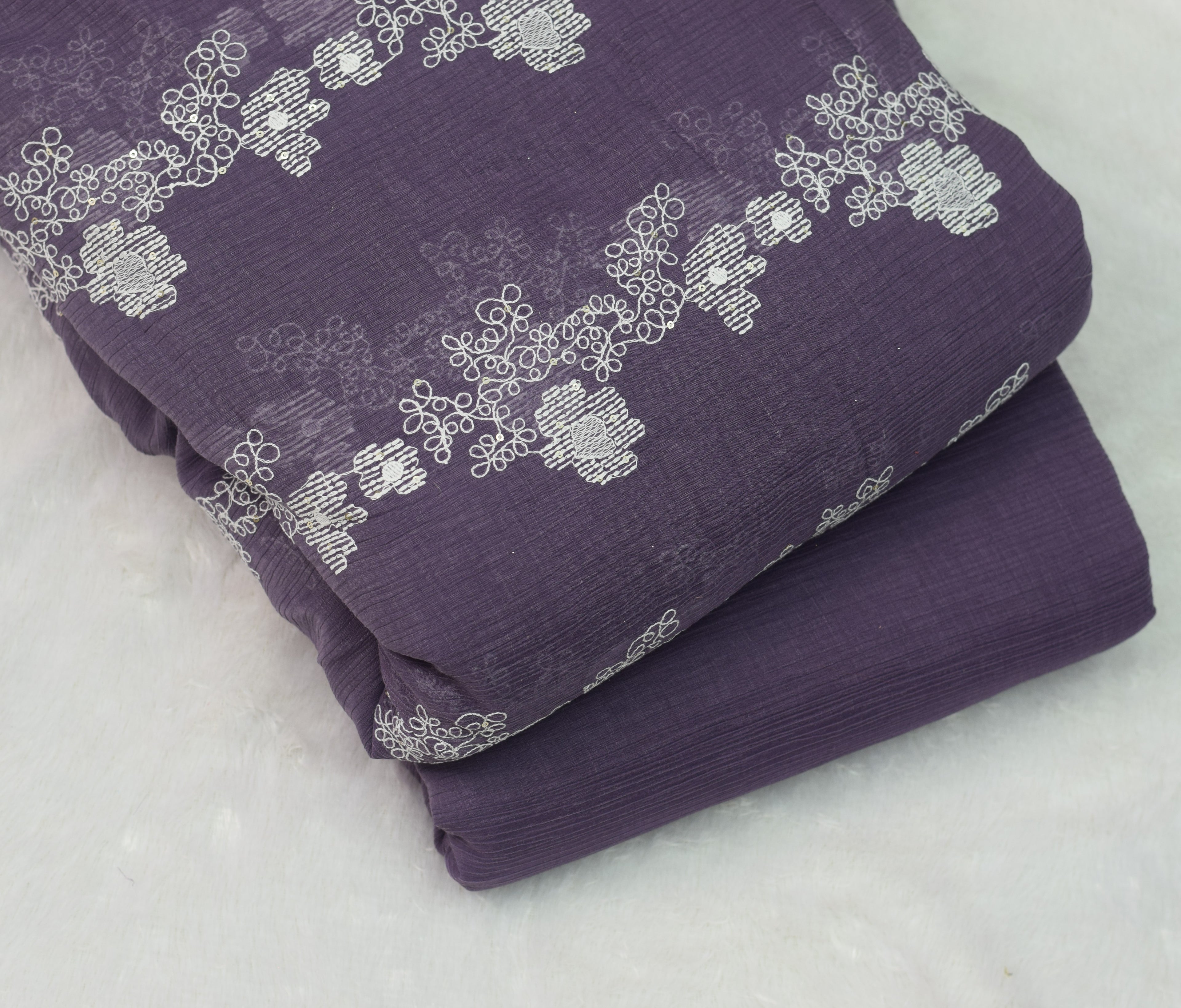 Crushed Georgette Fabric - Purple Floral Print - 44 Inches Width - Main Product Image - Floral - Nushio