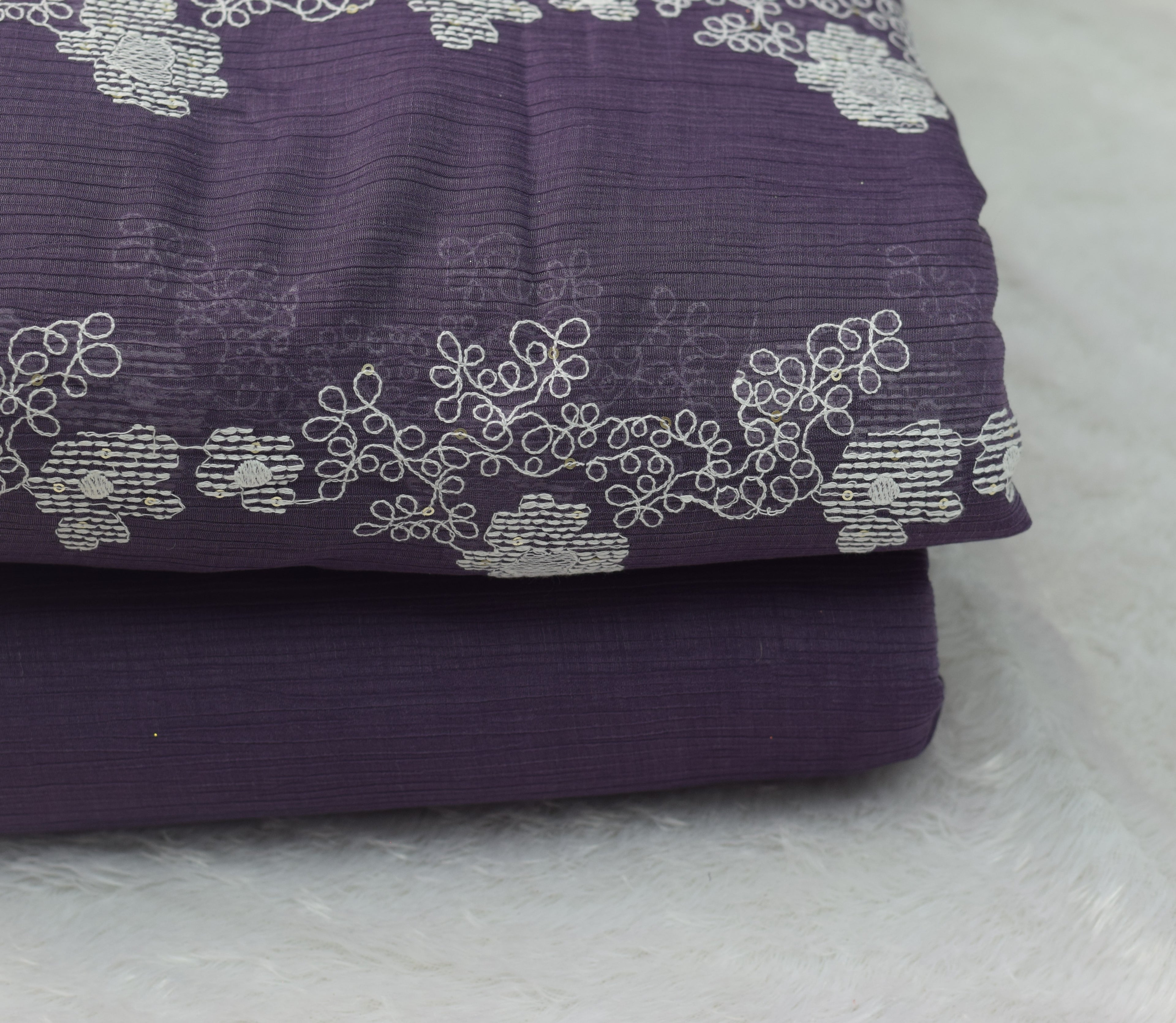 Crushed Georgette Fabric - Purple Floral Print - 44 Inches Width - View 2 - Floral - Nushio