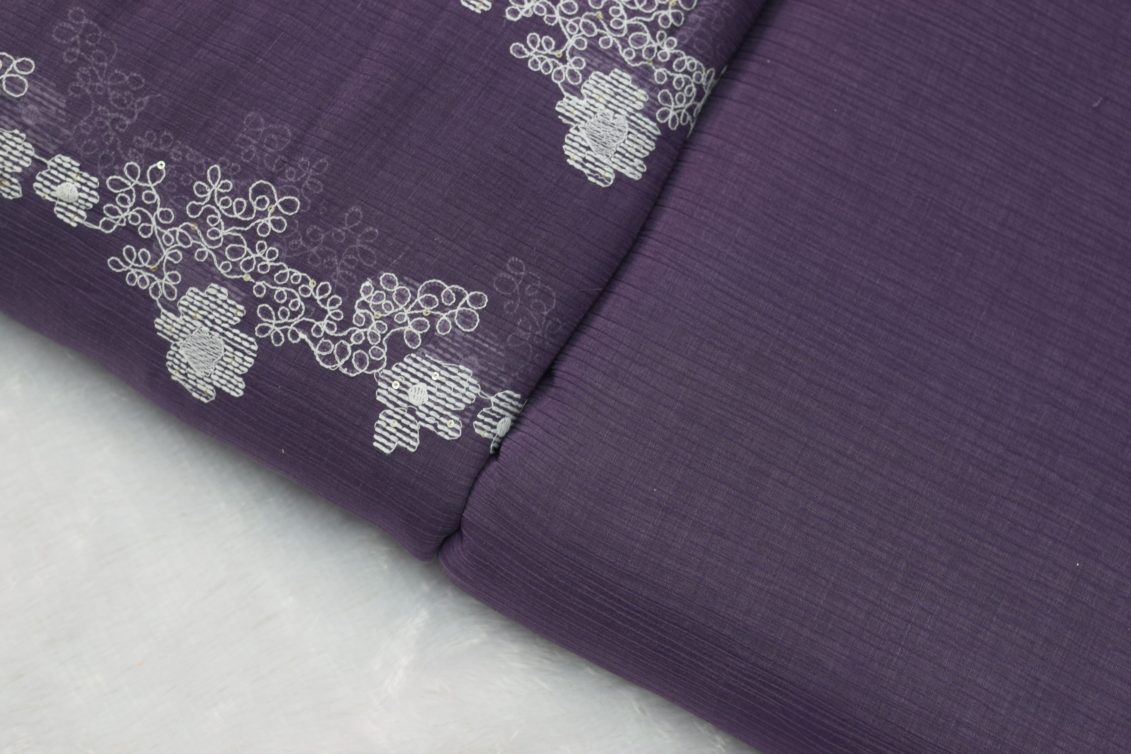 Crushed Georgette Fabric - Purple Floral Print - 44 Inches Width | Nushio