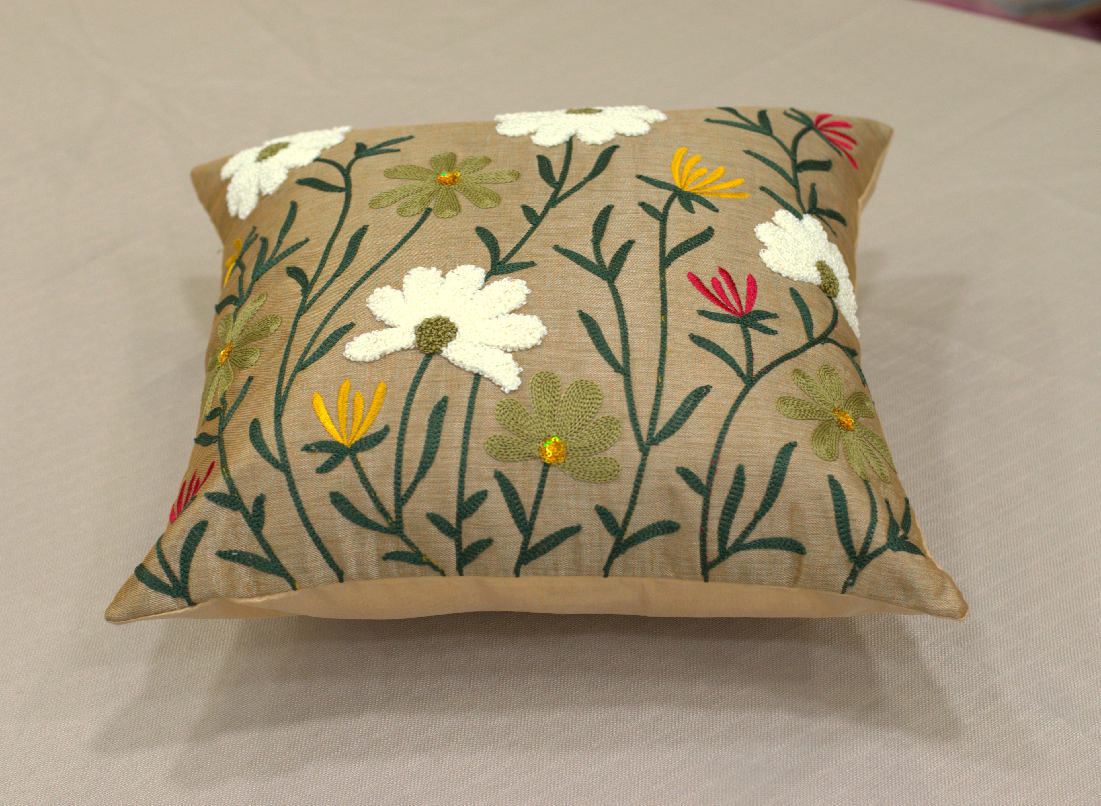 Set of 5 Floral Embroidered Cushion Covers (16x16 Inch) – Elegant Decorative Pillow Covers