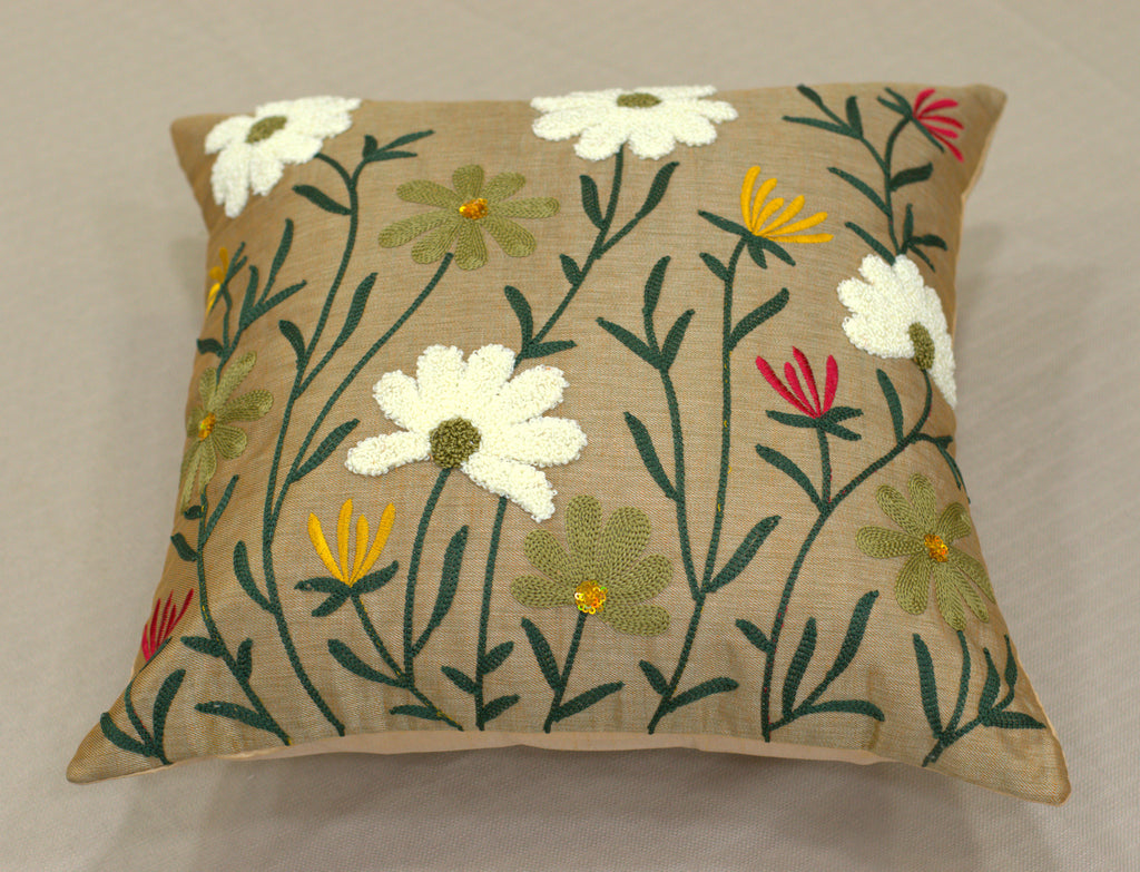 Set of 5 Floral Embroidered Cushion Covers (16x16 Inch) – Elegant Decorative Pillow Covers