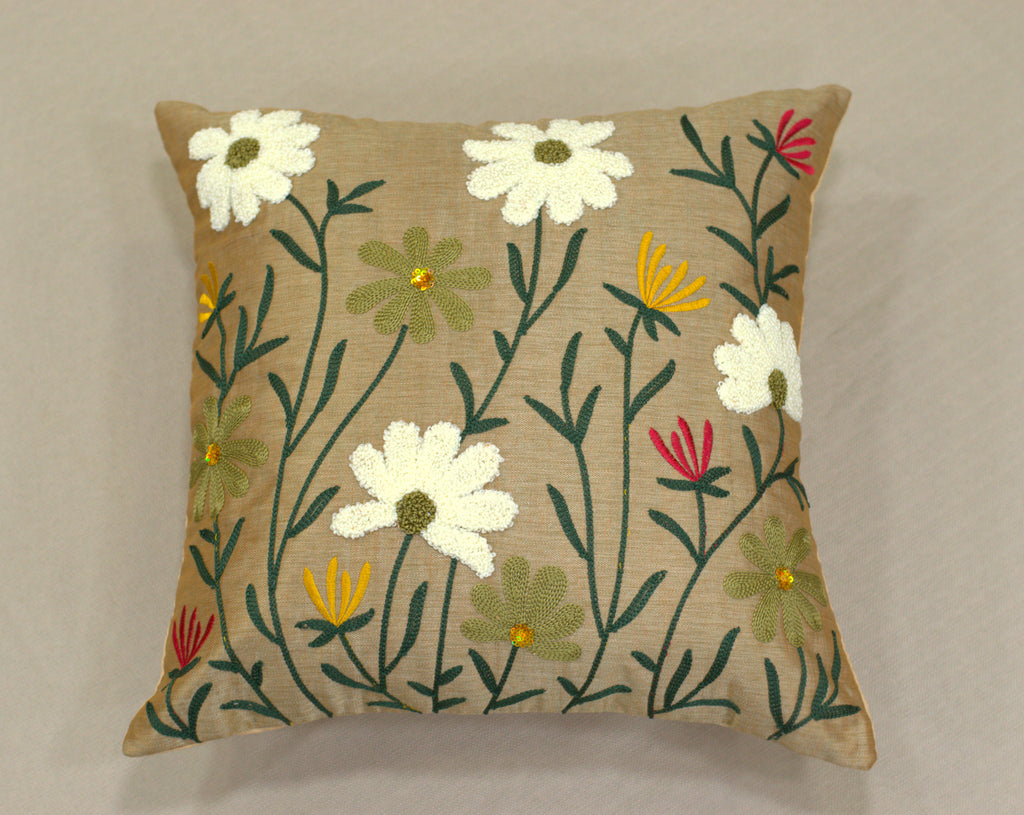 Set of 5 Floral Embroidered Cushion Covers (16x16 Inch) – Elegant Decorative Pillow Covers