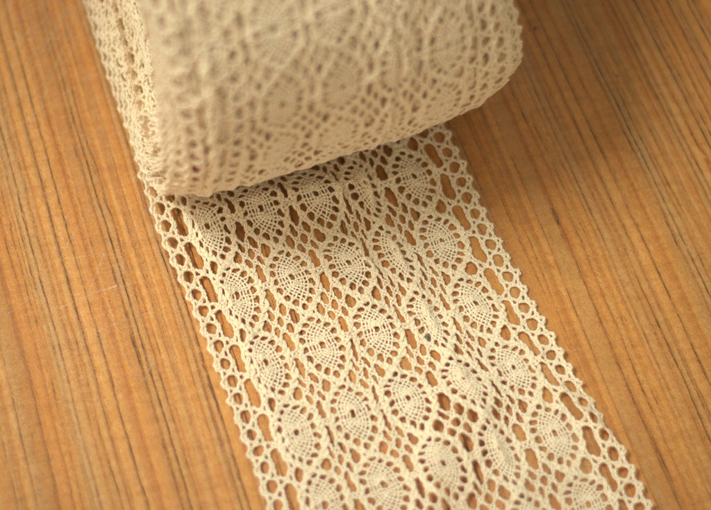 White / Beige Cotton Lace Trim - 14 cm Width - Available in 10M /20M Rolls