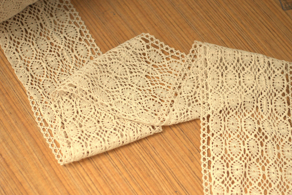 White / Beige Cotton Lace Trim - 14 cm Width - Available in 10M /20M Rolls