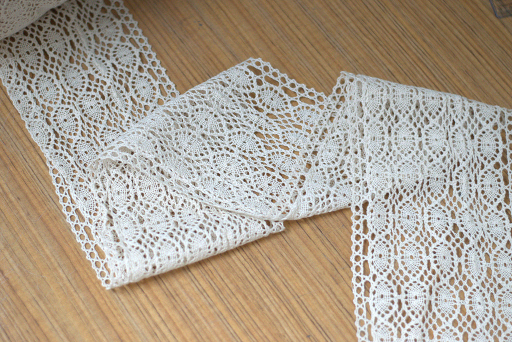 White / Beige Cotton Lace Trim - 14 cm Width - Available in 10M /20M Rolls