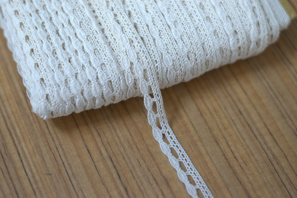 White/Beige Lace Trim - 1 cm Width - 10M / 20M Roll