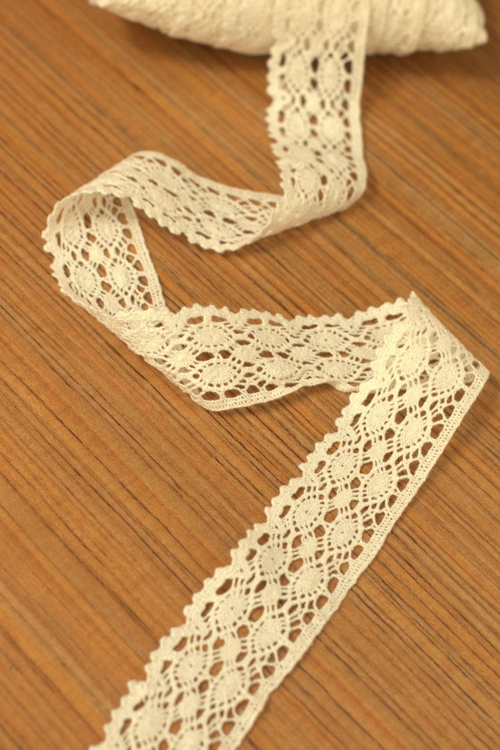 Floral Lace Trim - White/Beige - 4 cm Width - 10m / 20m Roll - View 3 - Floral - Nushio