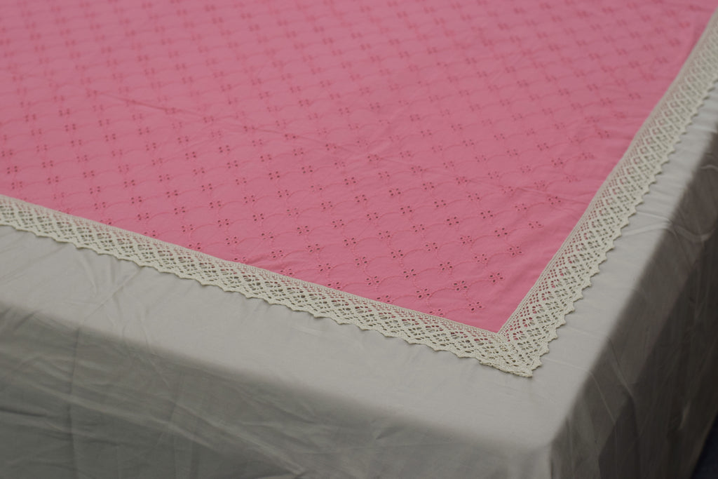 Elegant Pink & Beige Lace Border King Size Bedspread (2.80 x 2.50 m) | Nushio