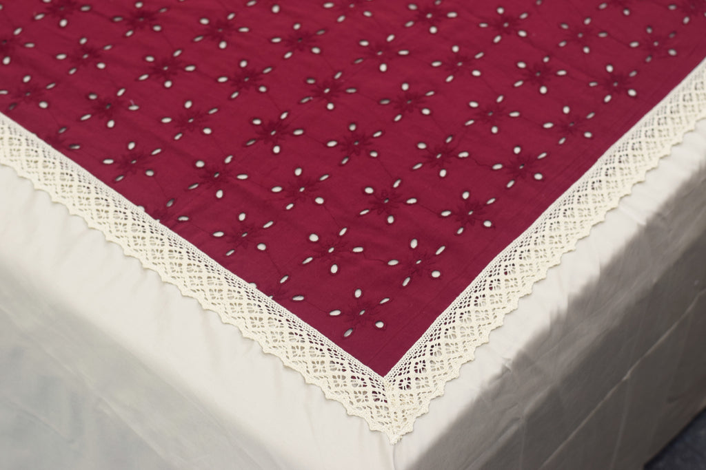 Elegant Maroon & Cream Queen Size Bedspread Set (2.40 x 2.80 m) | Nushio