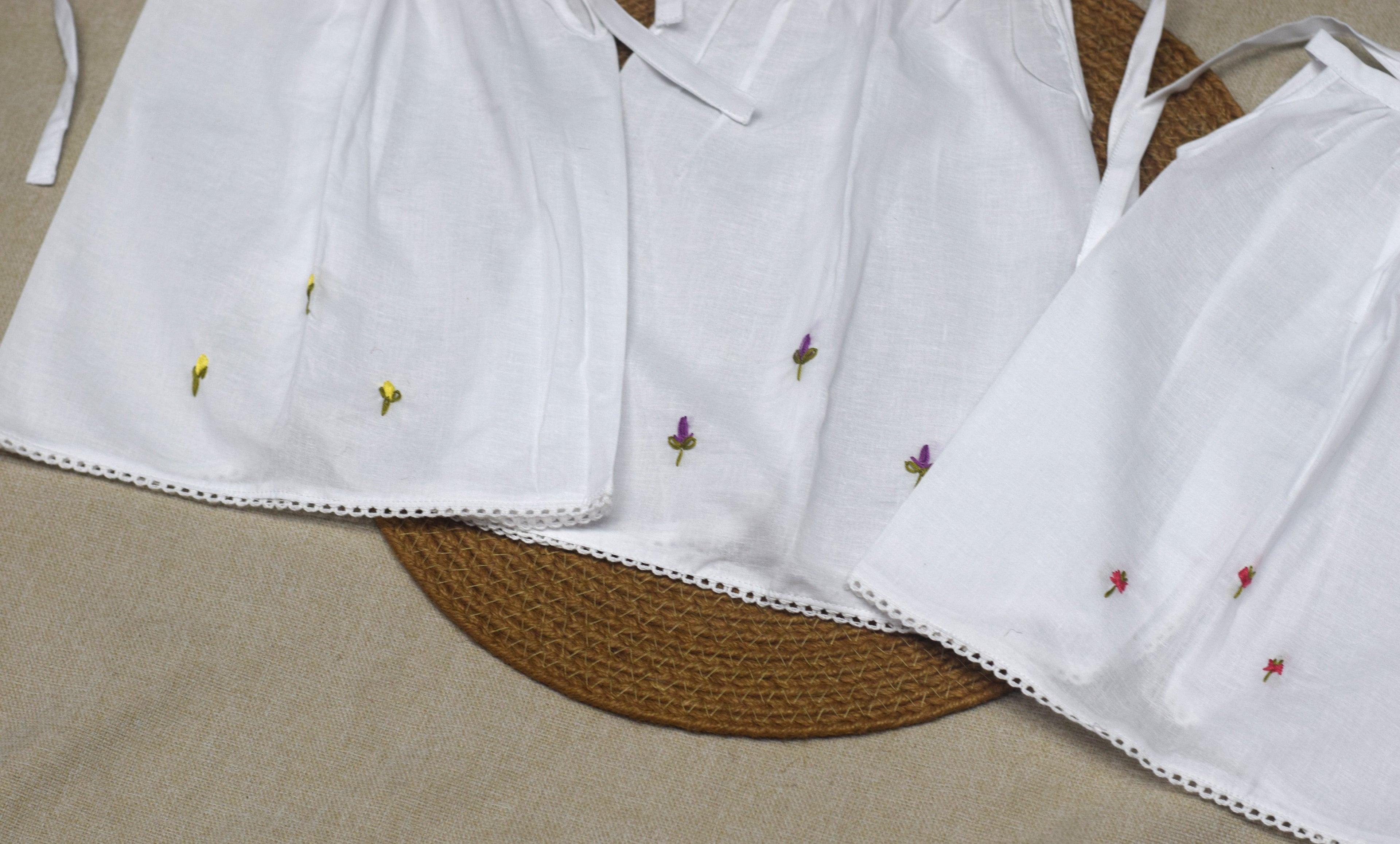 Traditional Kerala Kettuduppu (3 Color Set) – White Cotton Wrap with Floral Embroidery