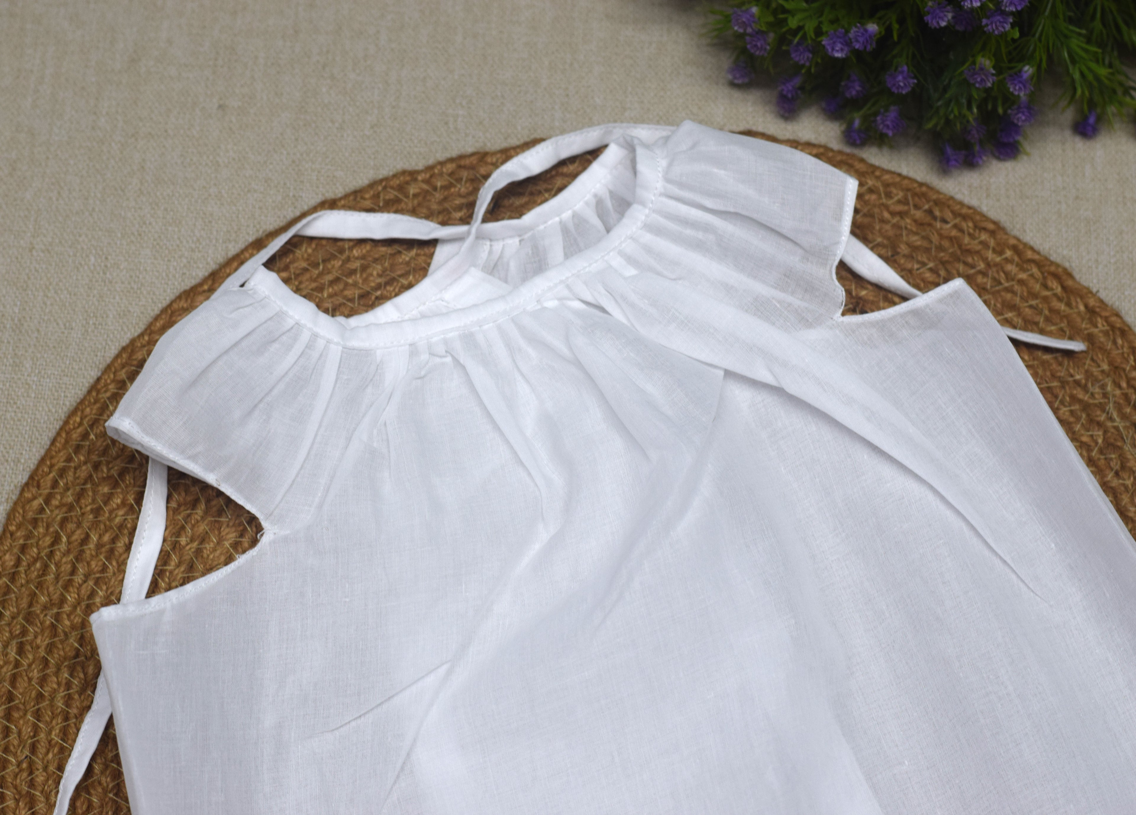 Kerala Traditional Kettuduppu for Kids – White Cotton Sleeveless Blouse with Embroidery (3 Designs)