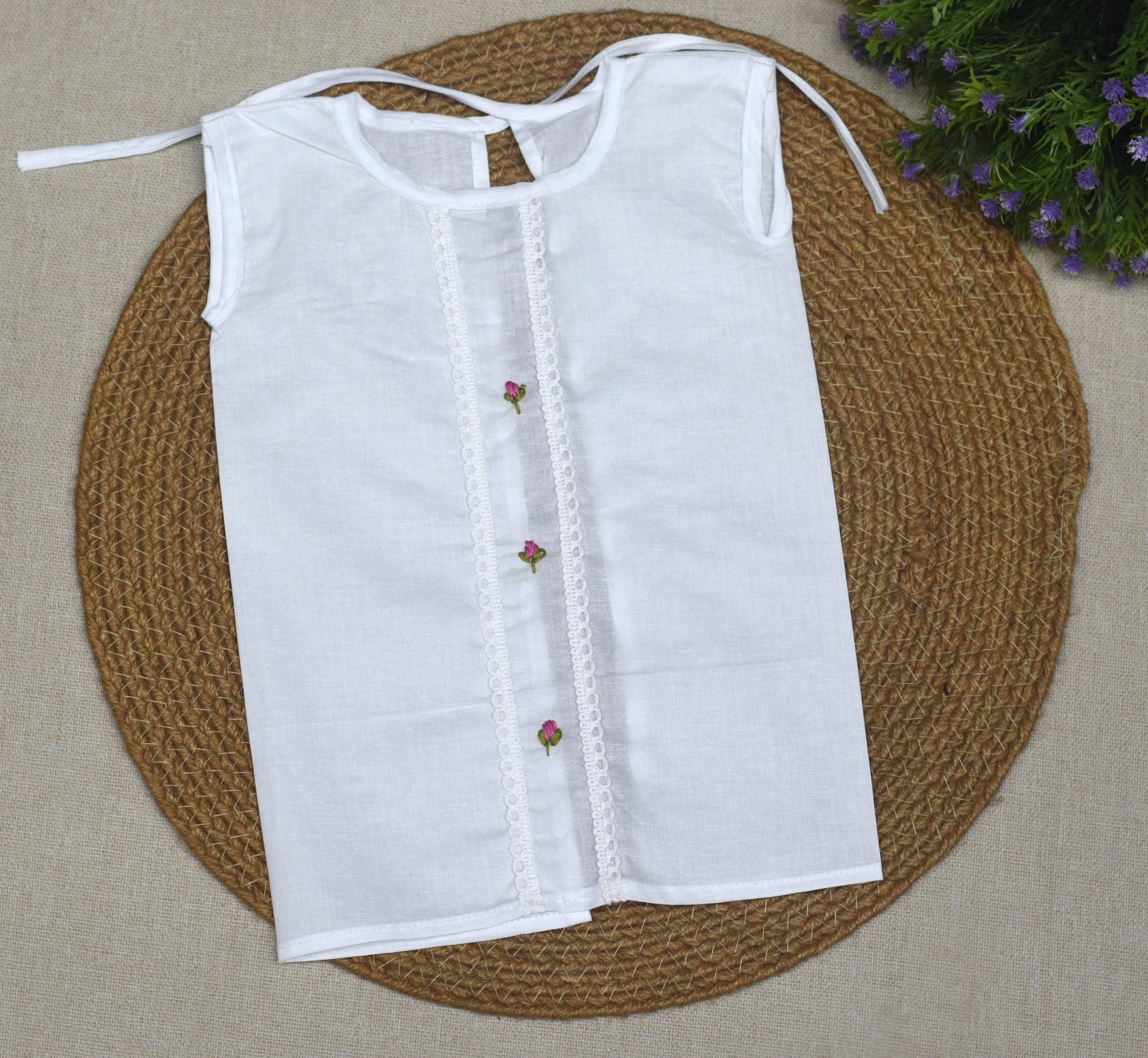 Kids Kerala Kettuduppu Blouse – White Cotton with Three Color Embroidery | Traditional Ethnic Wear