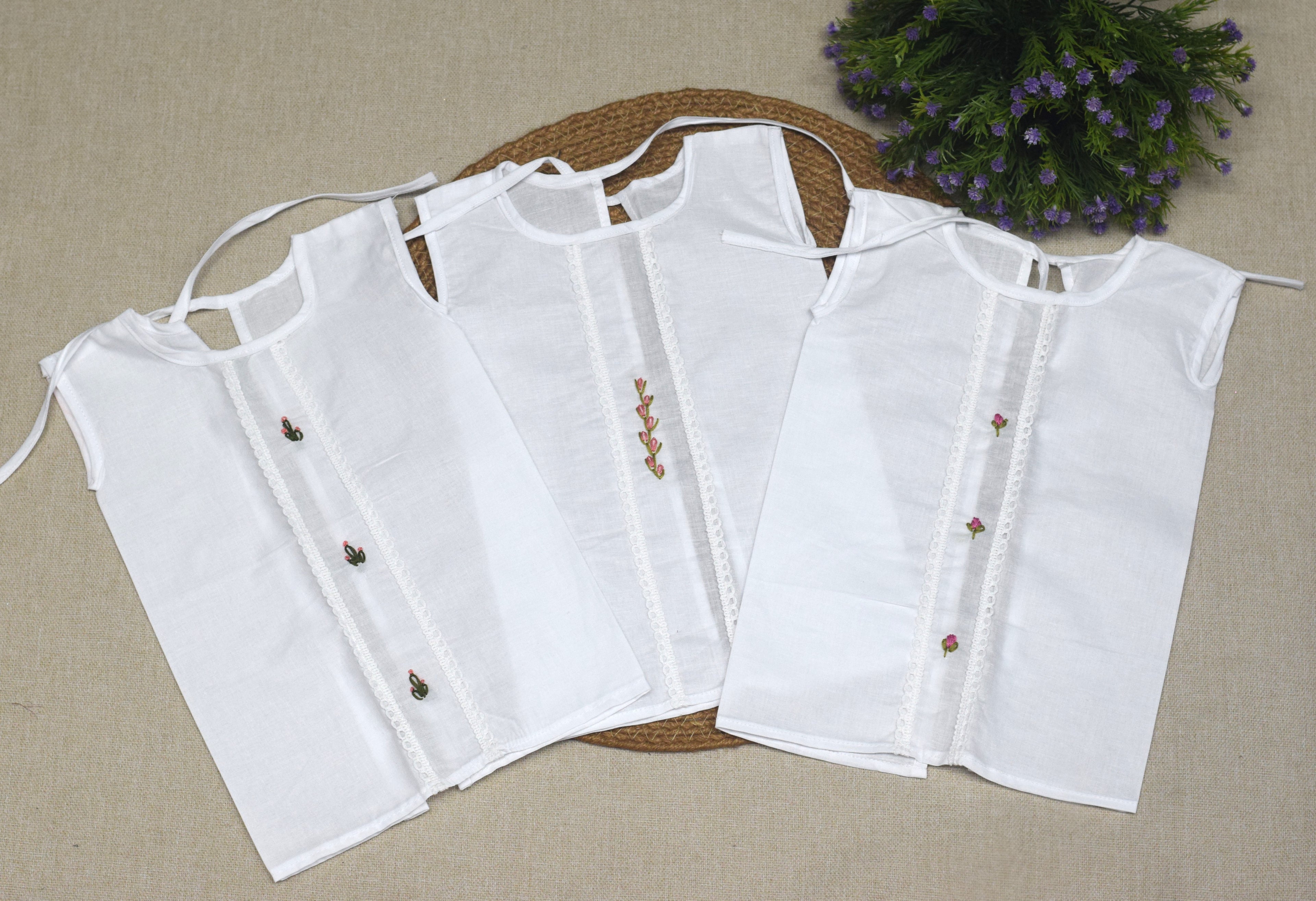 Kids Kerala Kettuduppu Blouse – White Cotton with Three Color Embroidery | Traditional Ethnic Wear