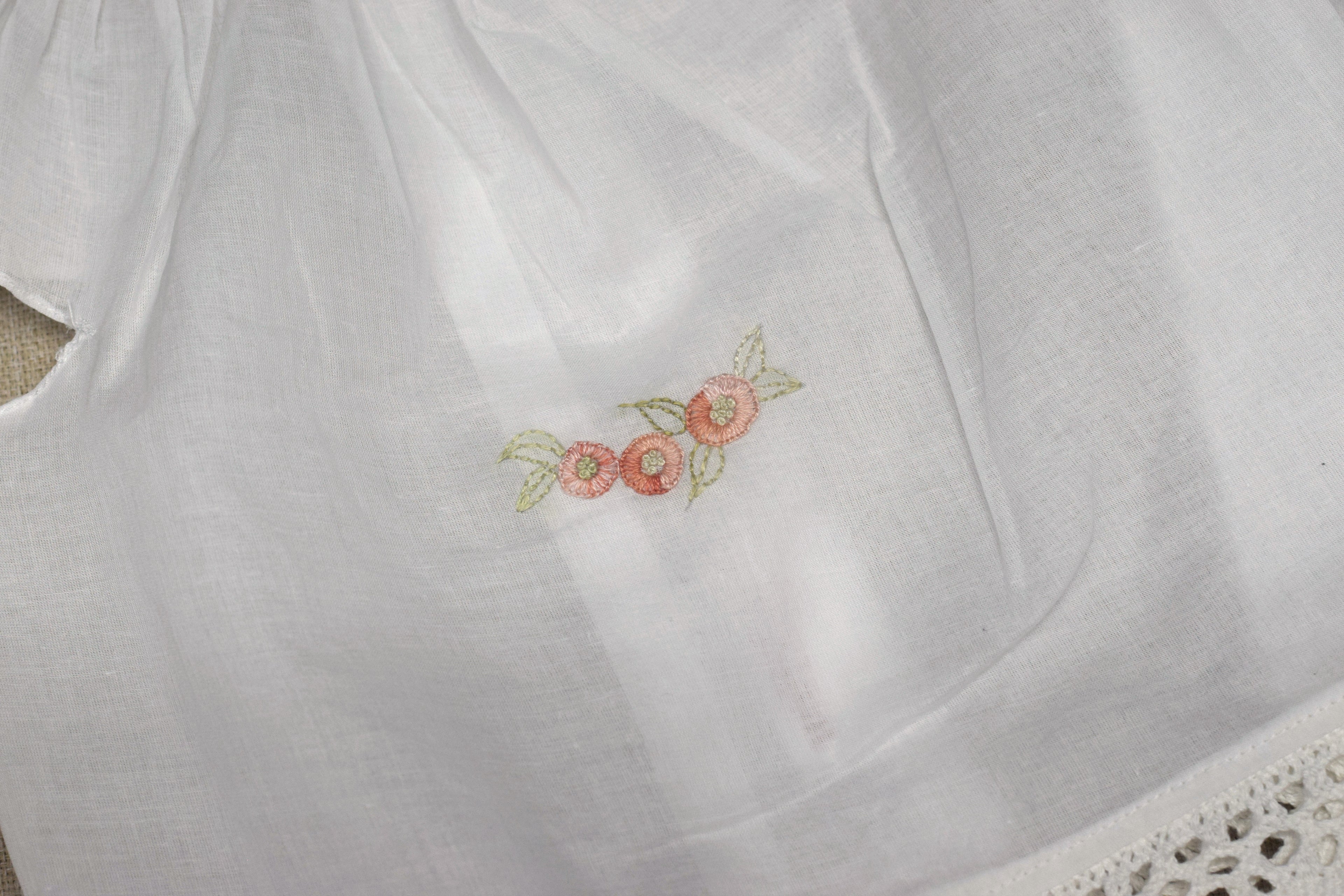 Kids Kerala Kettuduppu  – White Cotton with 3 Color Hand Embroidery & Lace Border