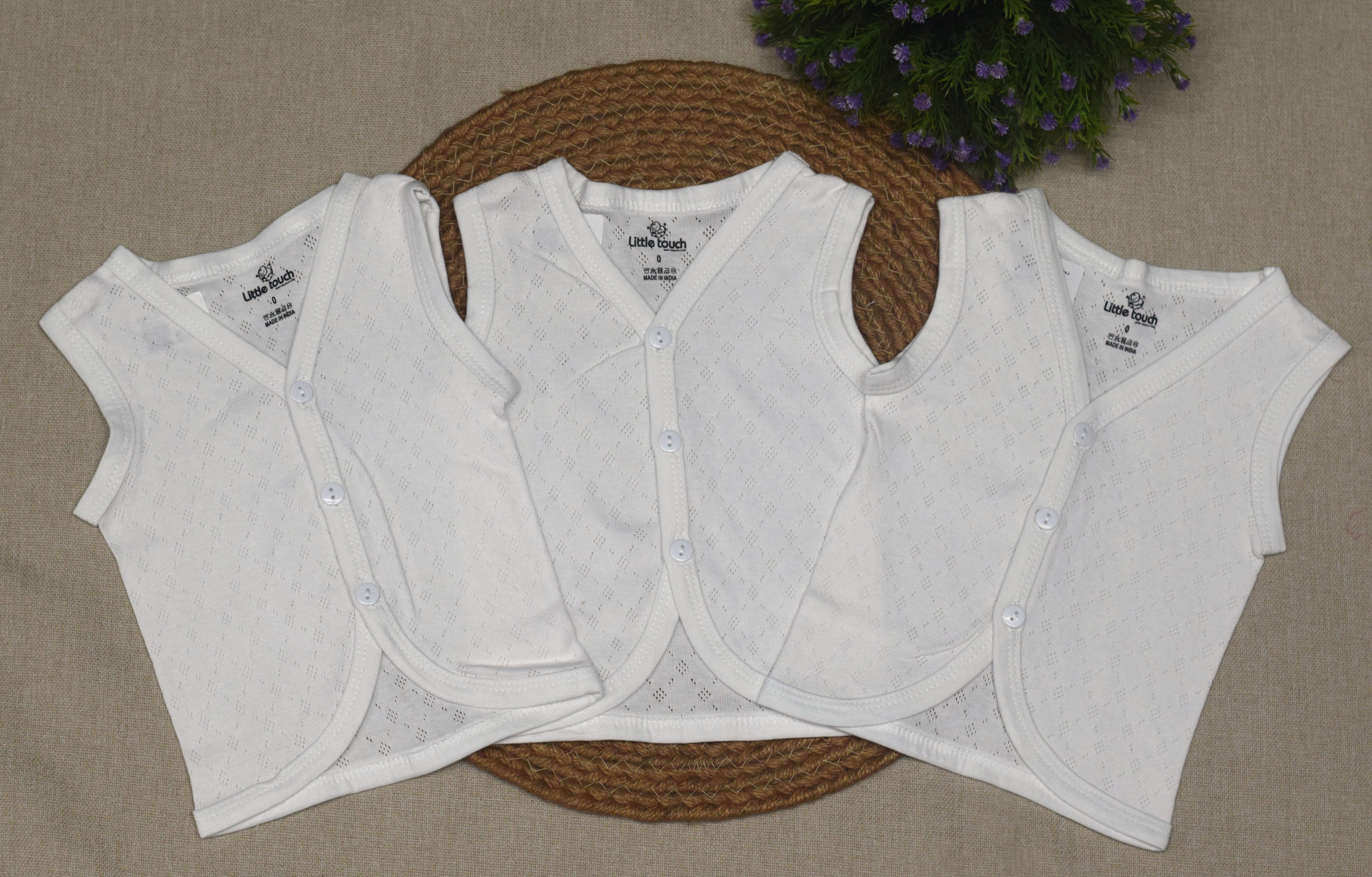 Kettuduppu Baby Vest Set – Pack of 3 Soft Cotton Sleeveless Innerwear (White)