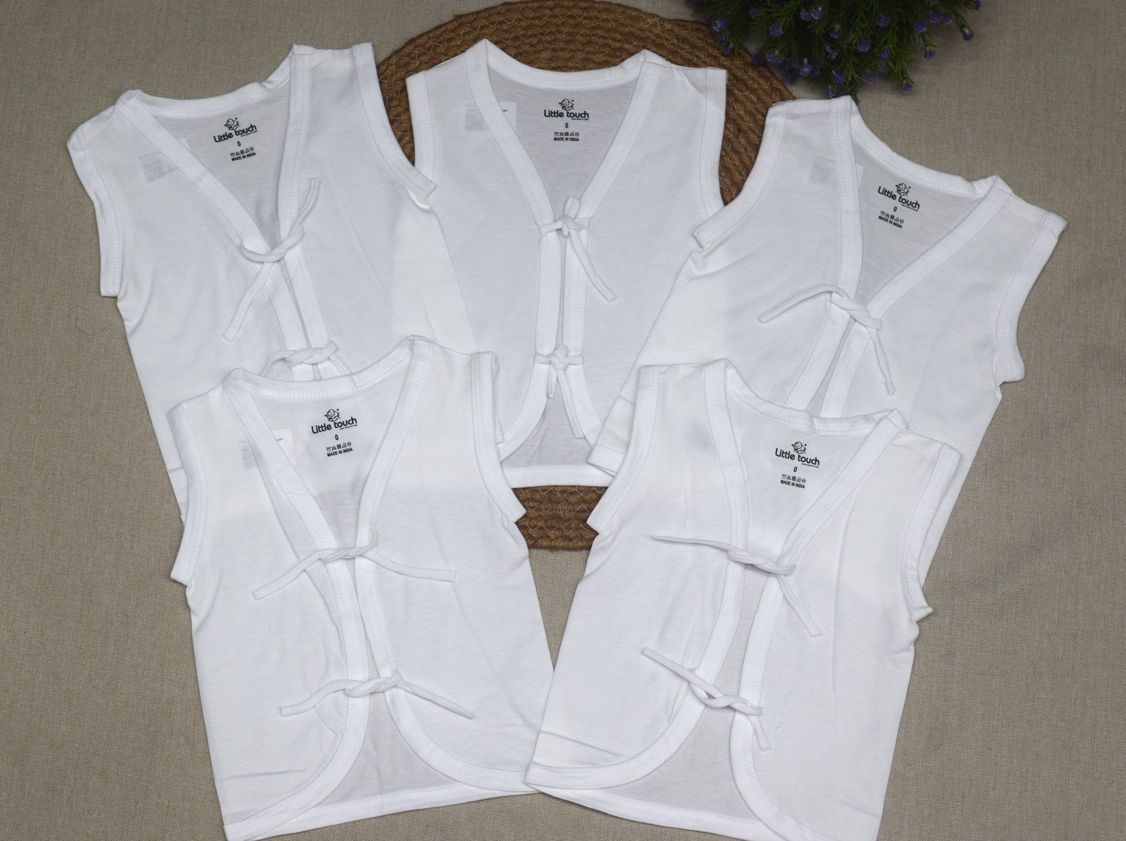 Kettuduppu Baby Vest Set (Pack of 5) – Soft Cotton Newborn Tie-Up Sleeveless