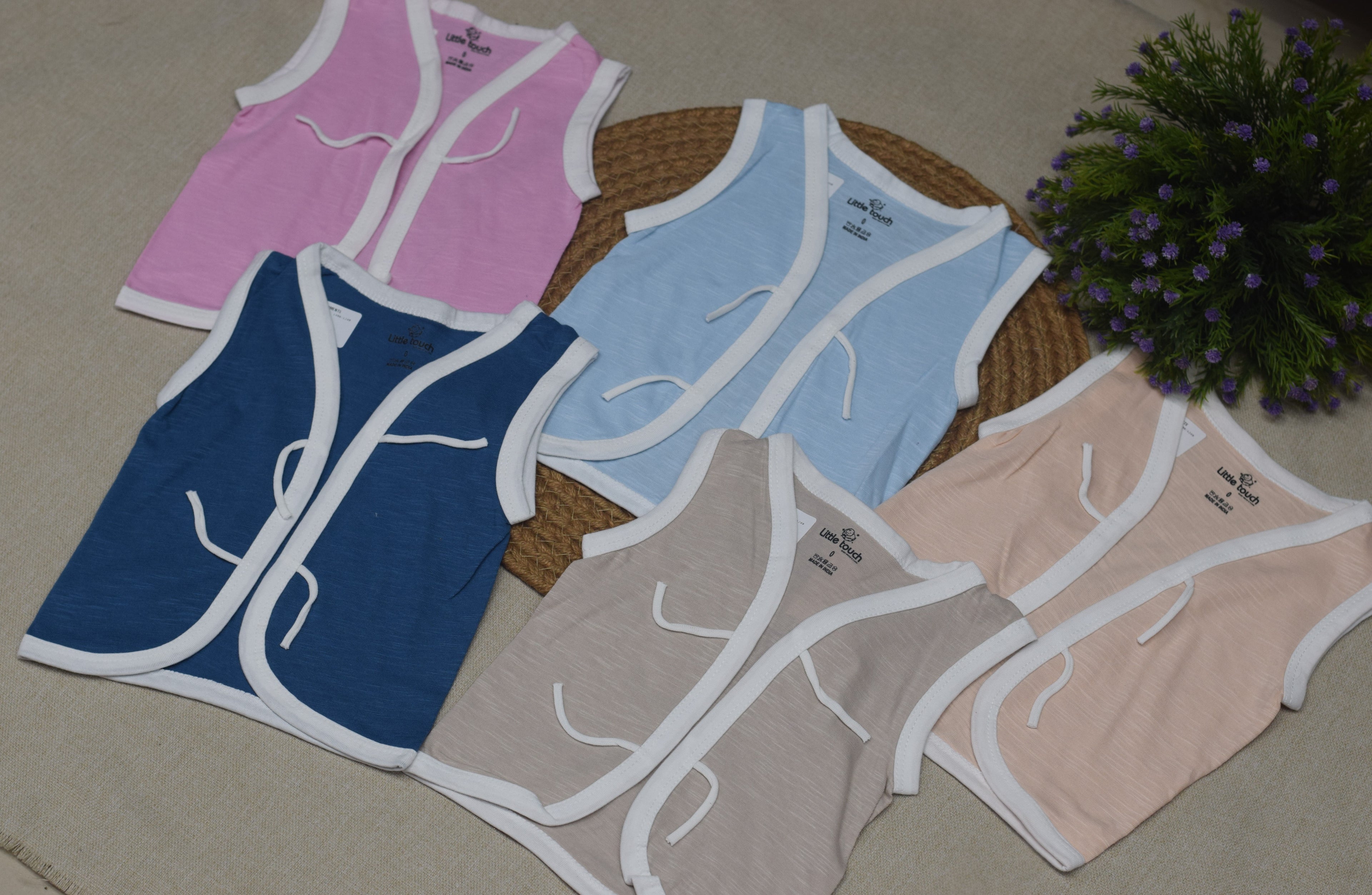 Baby Kettuduppu Sleeveless Vest – Soft Cotton Tie-Up Innerwear (Set of 5 Colours)