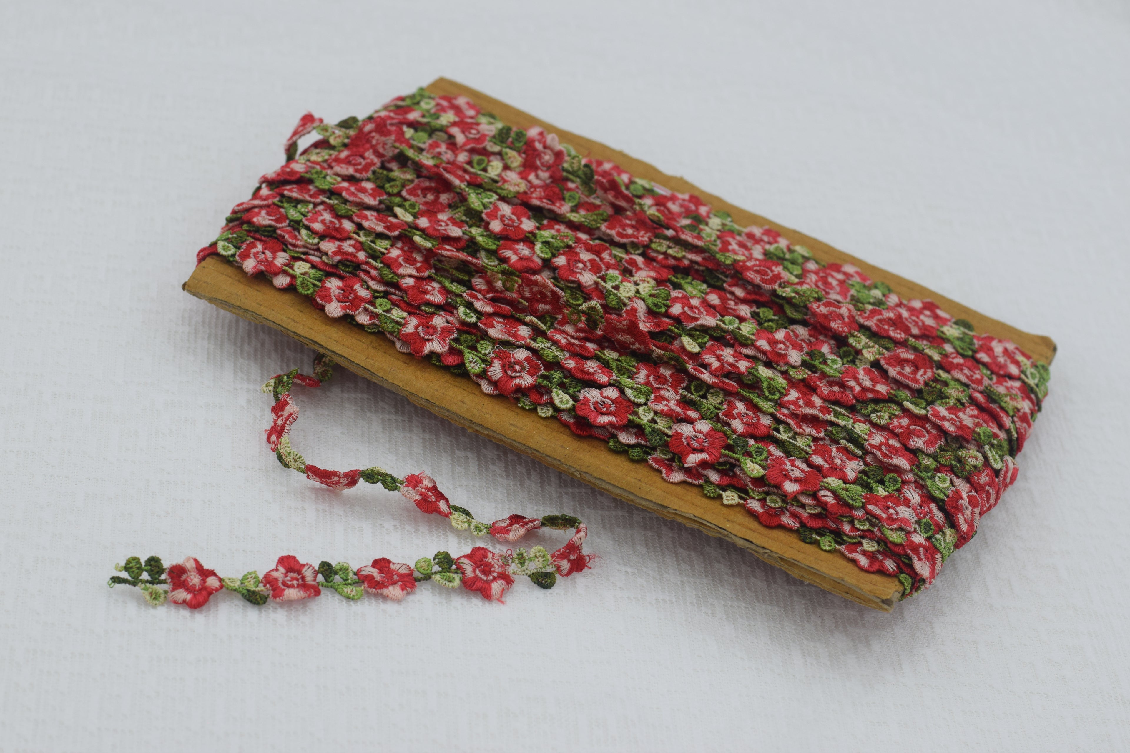 Premium Imported Floral Lace Trim – Red & Green Embroidered Designer Lace