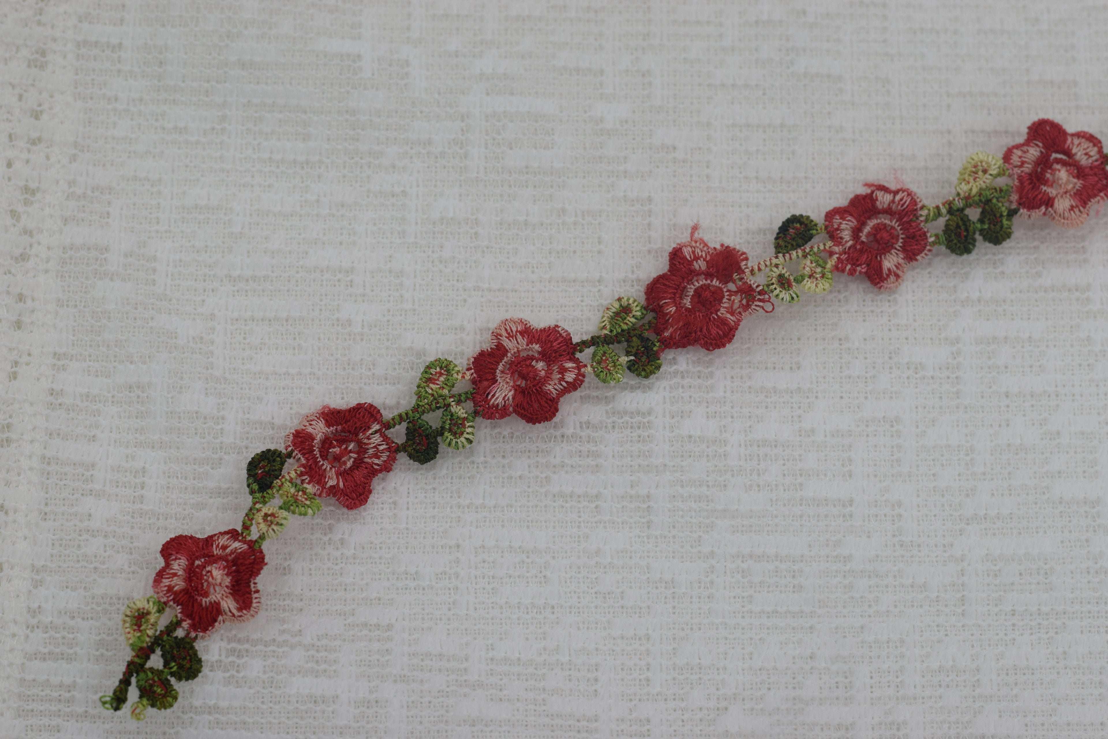 Premium Imported Floral Lace Trim – Red & Green Embroidered Designer Lace