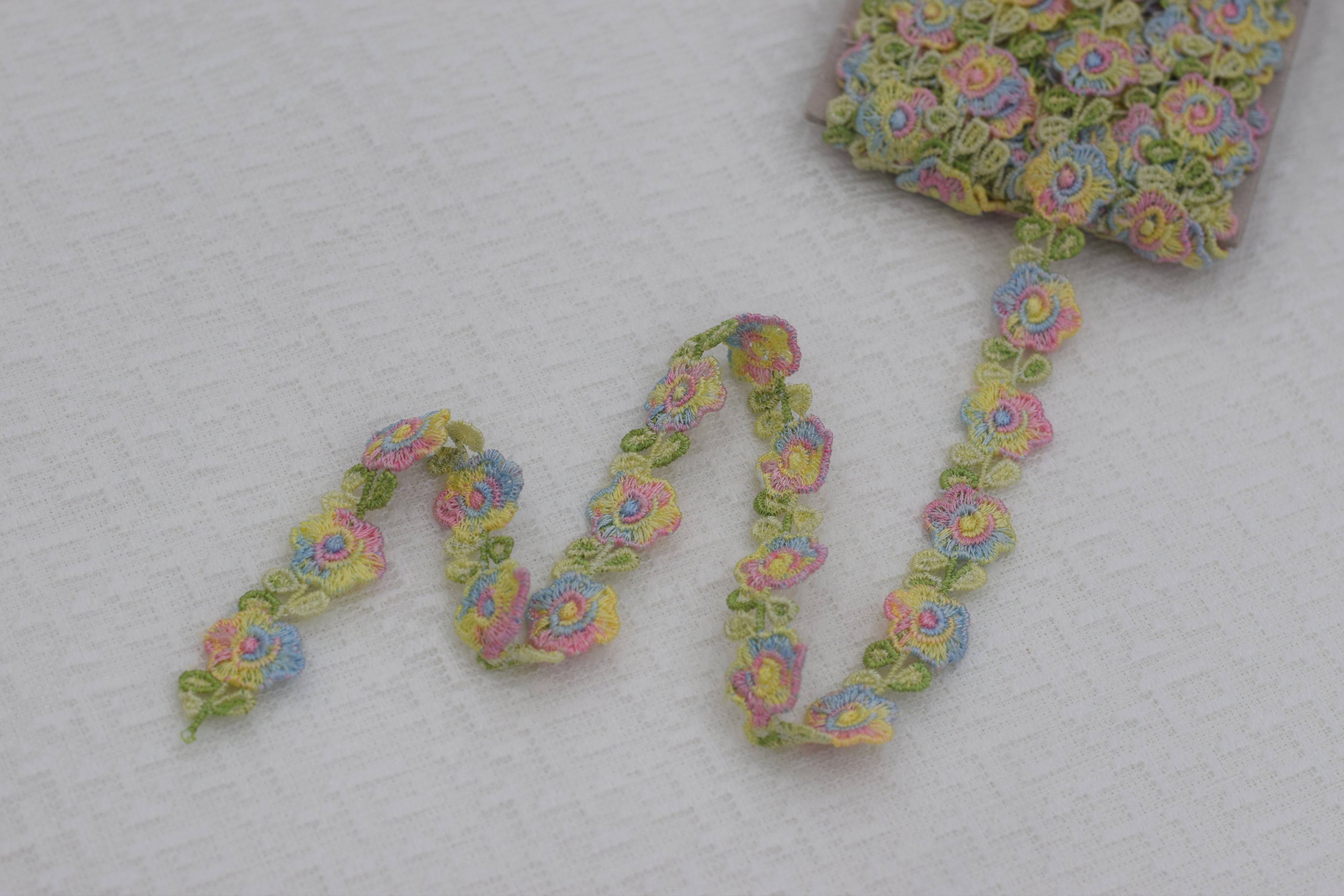 Imported Multicolor Floral Embroidered Lace Trim – Premium Decorative Border