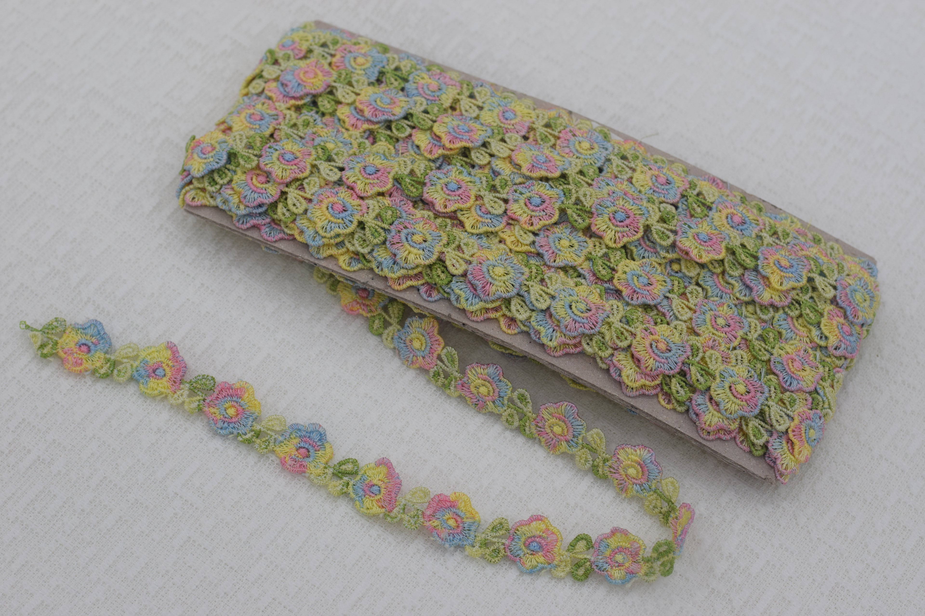 Imported Multicolor Floral Embroidered Lace Trim – Premium Decorative Border