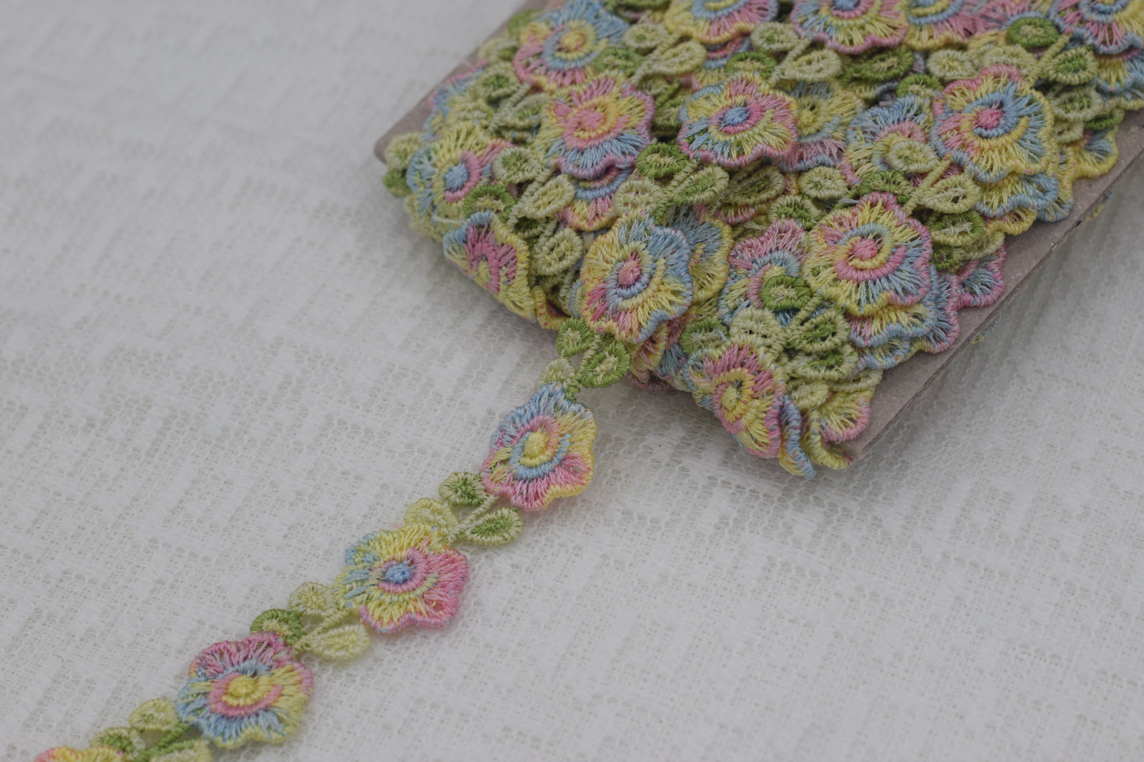 Imported Multicolor Floral Embroidered Lace Trim – Premium Decorative Border