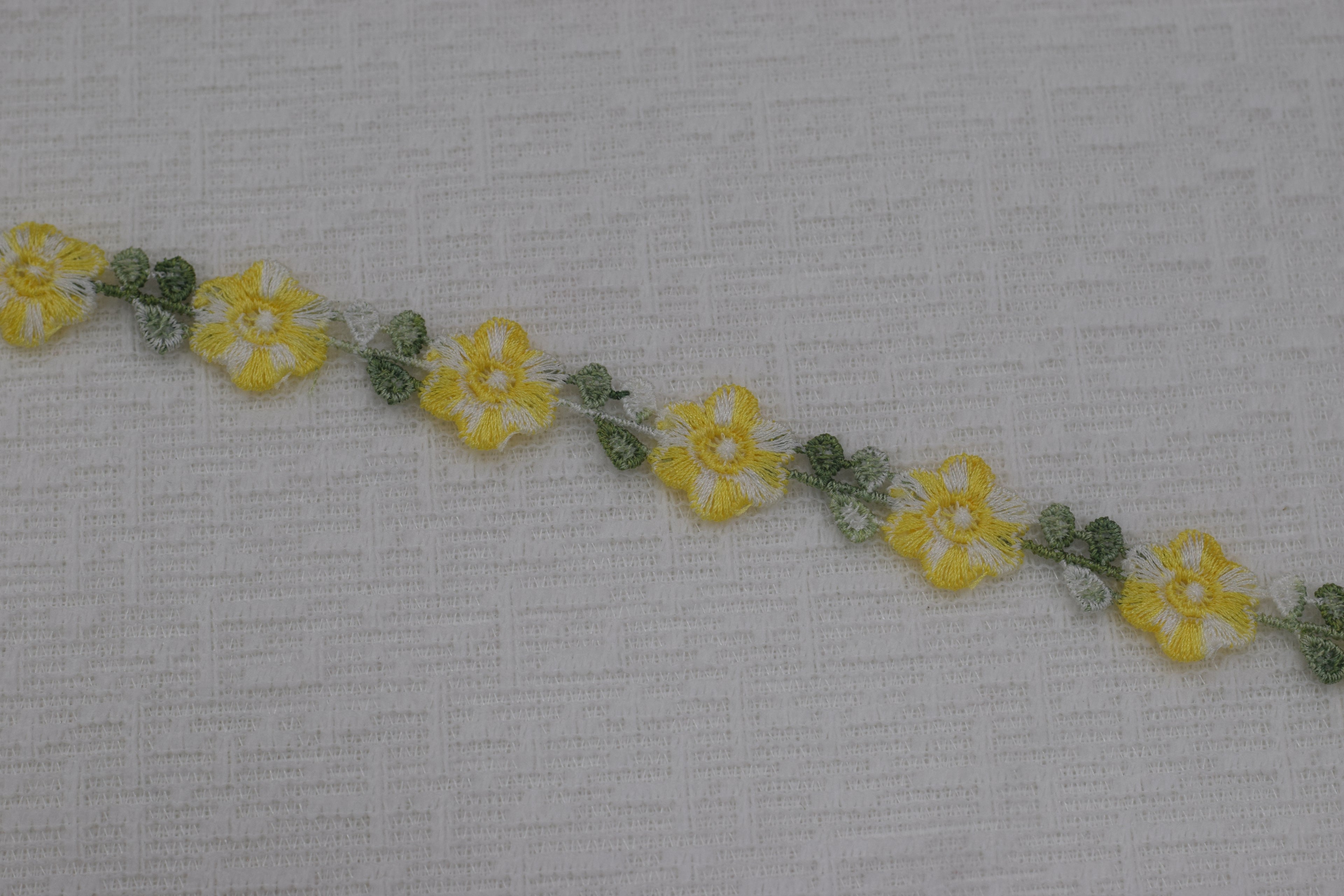 Imported Floral Embroidered Lace Trim – Yellow & Green Daisy Design