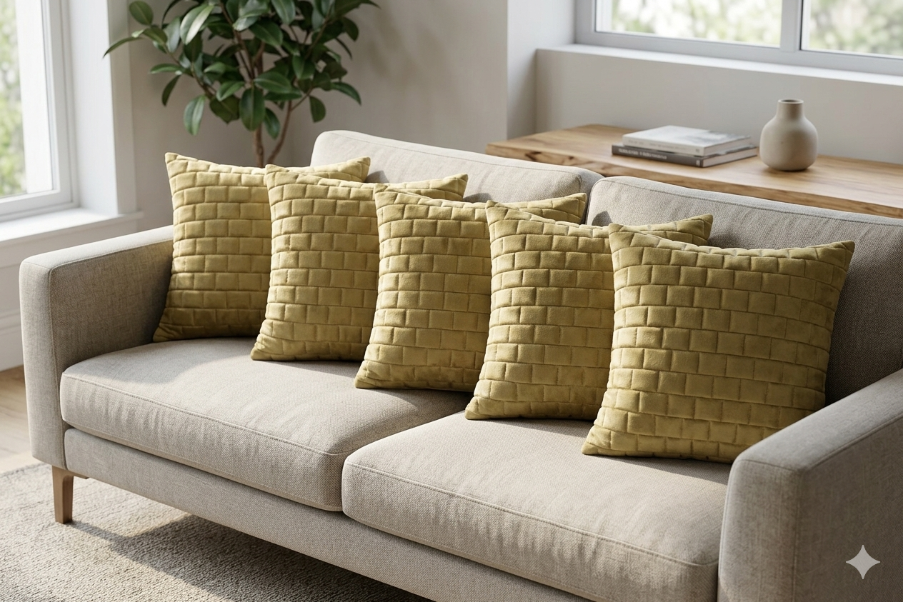 Beige Textured Cushion Cover Set (16x16 Inch) - Set of 5 - Main Product Image - Nushio