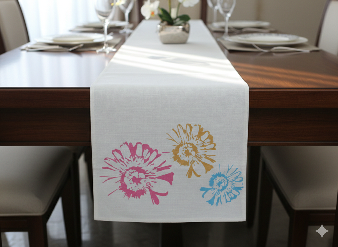 Colorful Floral Print Table Runner - 135 x 35 cm - Main Product Image - Floral - Nushio