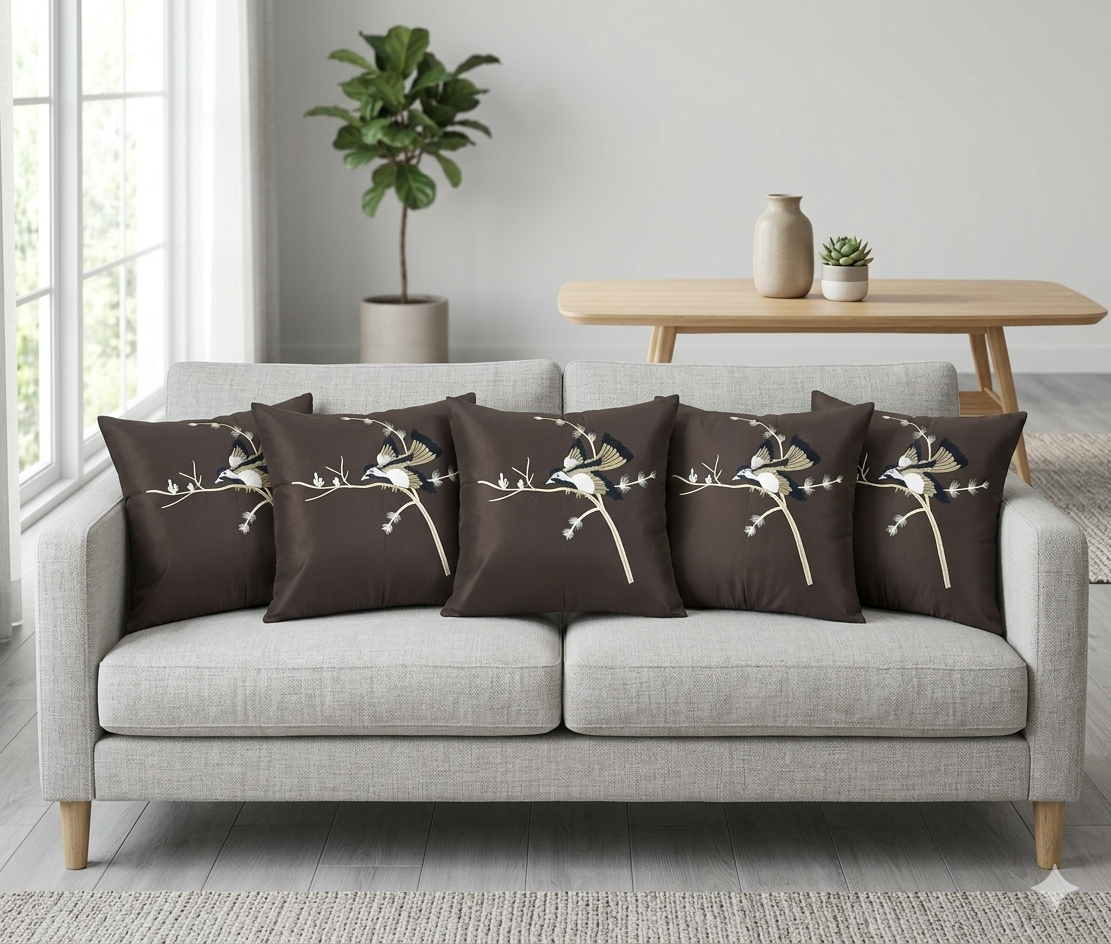 Bird Embroidered Cushion Cover Set - 16x16 Inches (Set of 5) - Main Product Image - Embroidered - Nushio