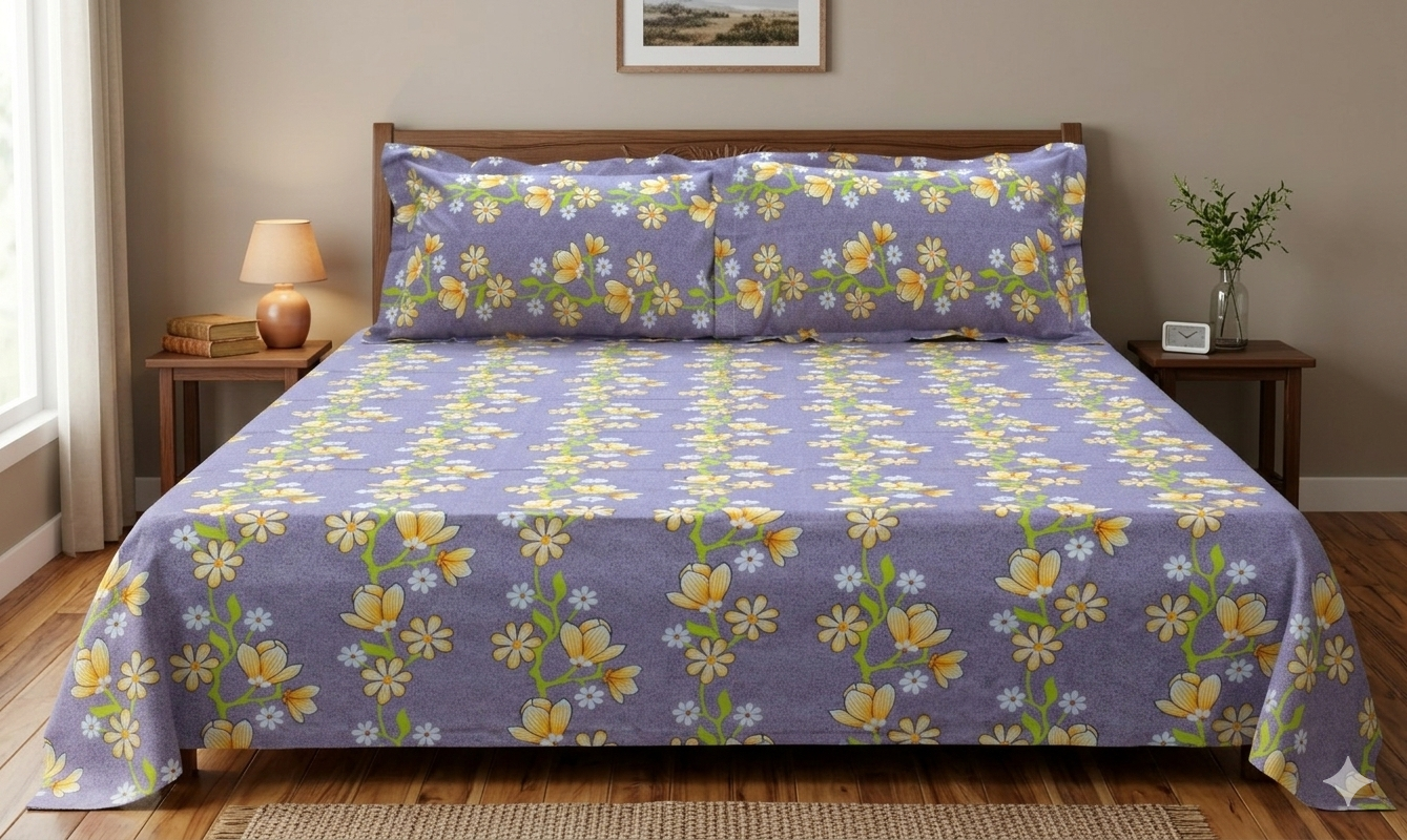 Floral Queen Size Bedsheet with Pillow Covers - Main Product Image - Floral - Nushio