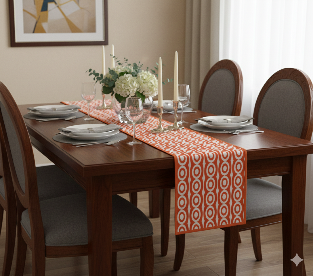 Orange Geometric Printed Table Runner – 170 × 35 cm - Main Product Image - Printed - Nushio