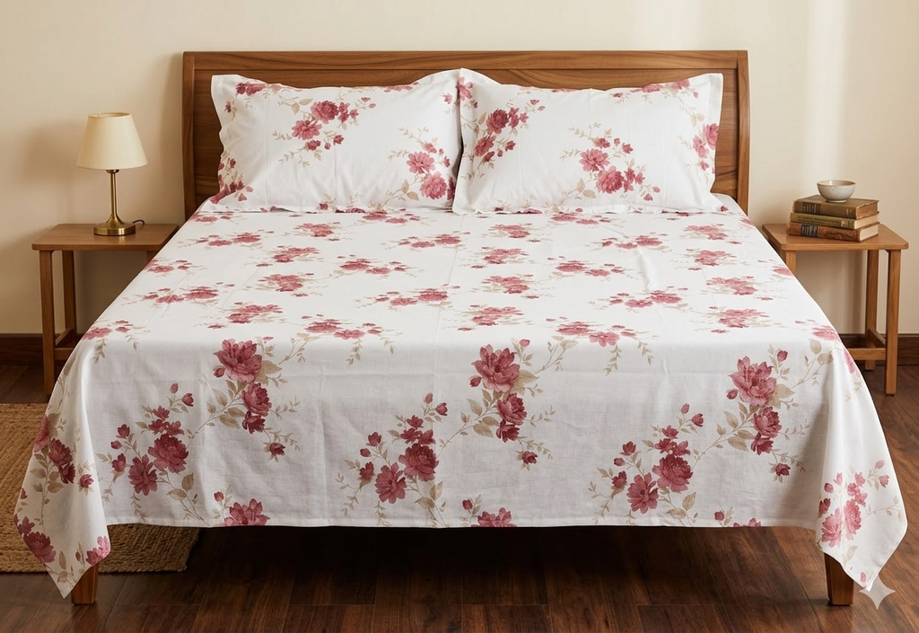 Floral Queen Size Bed Sheet Set - Main Product Image - Floral - Nushio