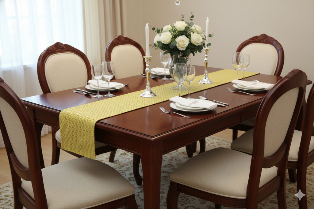 Yellow Geometric Textured Table Runner – 185 x 35 cm