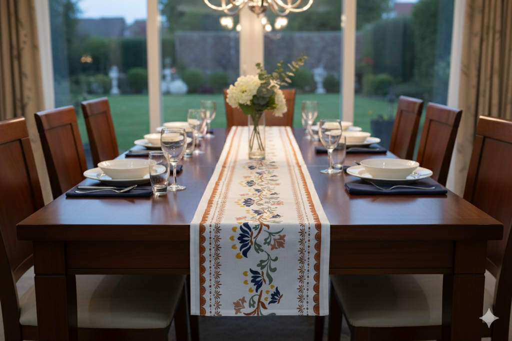 Floral Printed Cotton Table Runner - 185 cm x 35 cm - Main Product Image - Cotton Floral Printed - Nushio