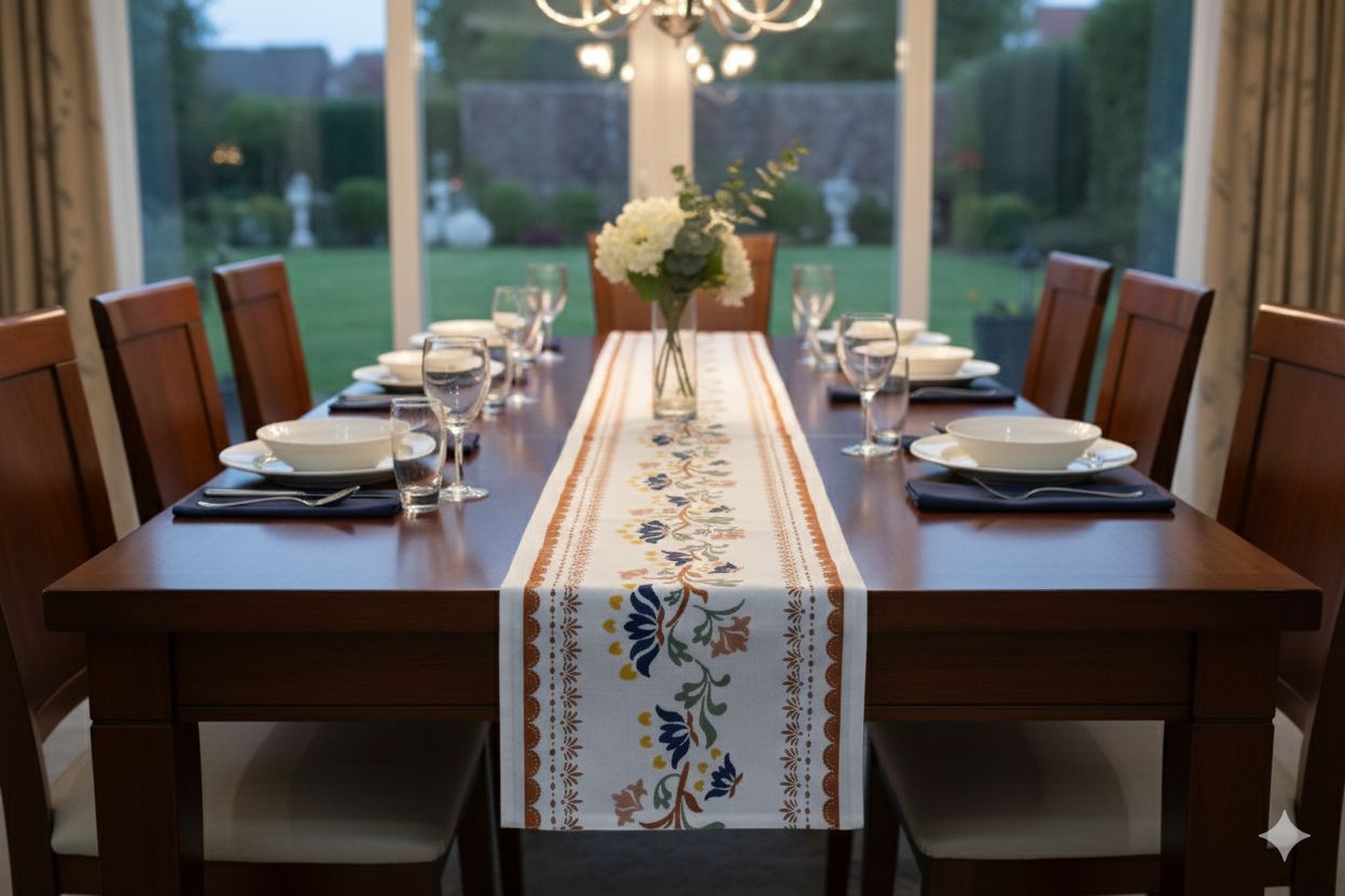 Floral Printed Cotton Table Runner - 185 cm x 35 cm - Main Product Image - Cotton Floral Printed - Nushio