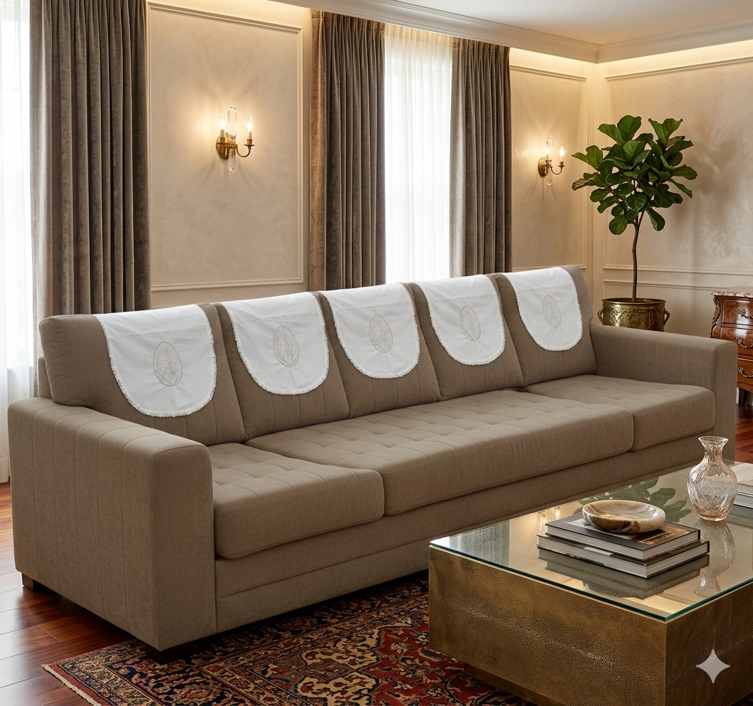 Embroidered Floral Chair Back Cover Set - Main Product Image - Floral Embroidered - Nushio