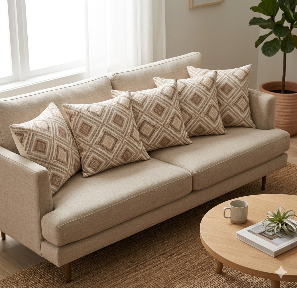 Beige Geometric Diamond Cushion Cover Set - 16x16 Inches - Main Product Image - Nushio