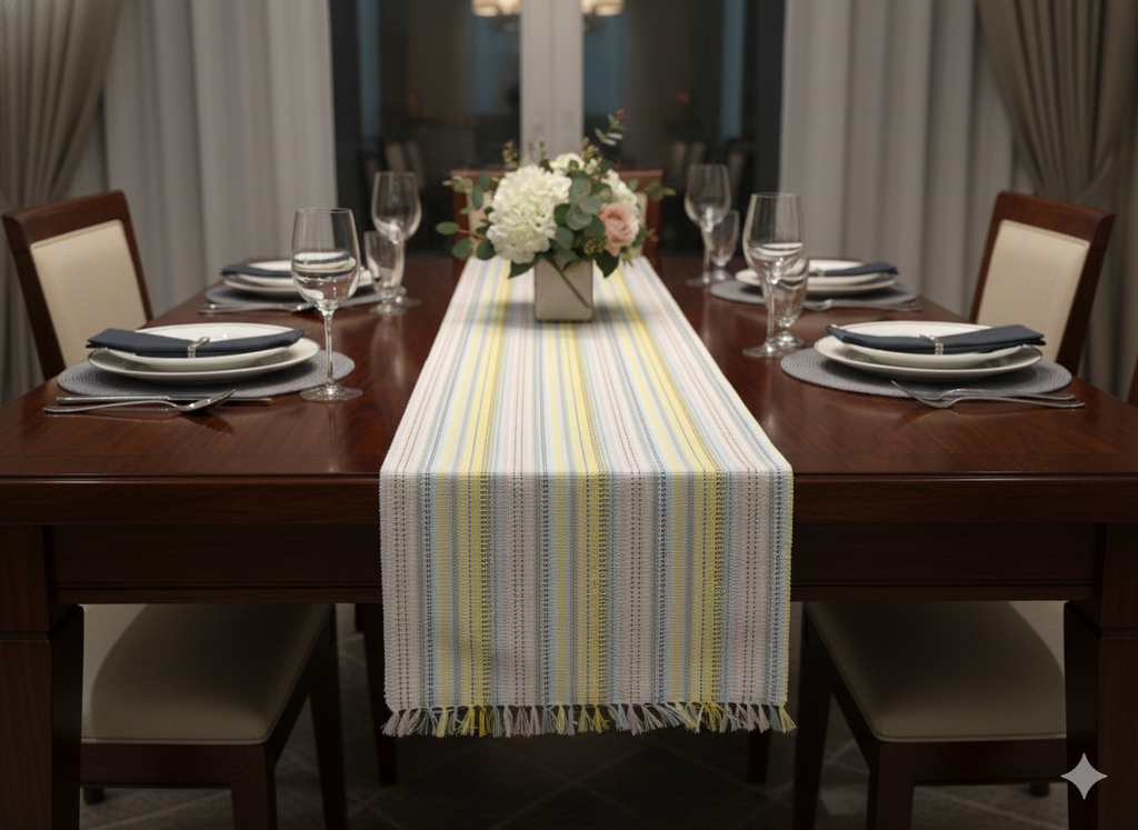 Pastel Striped Table Runner with Tassels – 240 x 40 cm - Main Product Image - Nushio