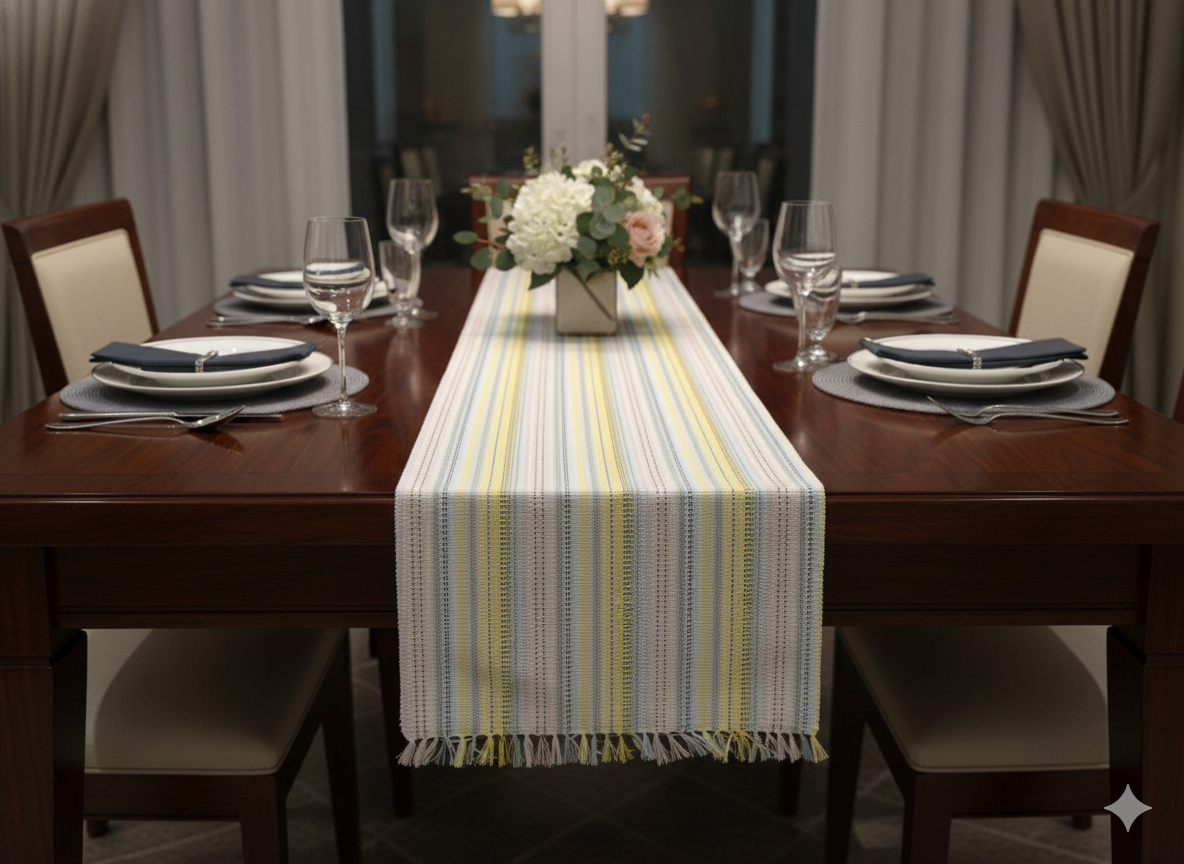 Pastel Striped Table Runner with Tassels – 240 x 40 cm - Main Product Image - Nushio