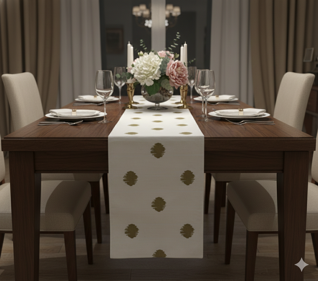 Olive Dot Table Runner - Off-White Cotton (180 x 30 cm) - Main Product Image - Cotton - Nushio