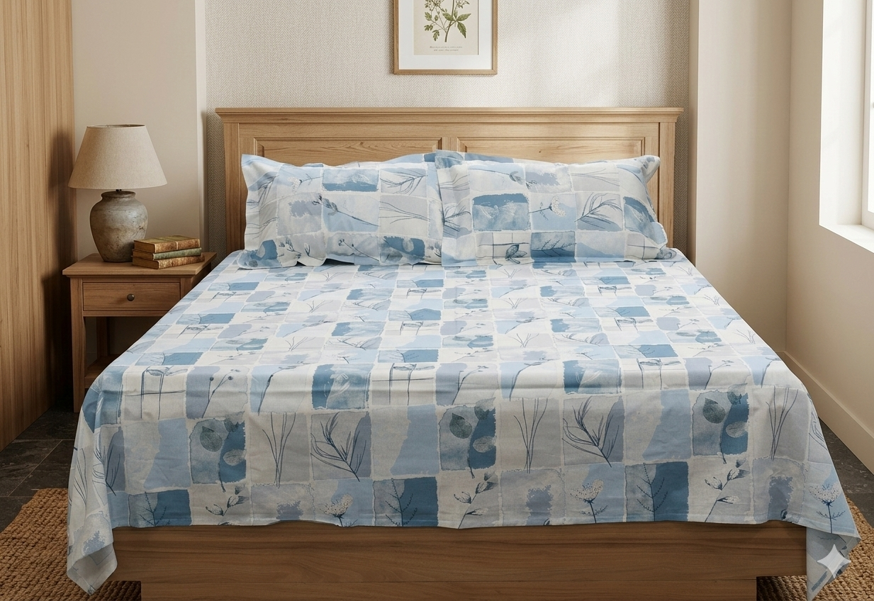 Botanical Serenity Queen Cotton Bed Sheet Set - Main Product Image - Cotton - Nushio
