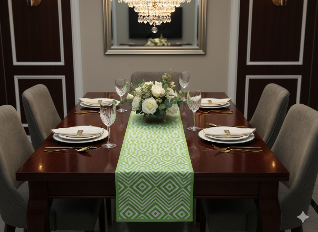 Green GeomGreen Geometric Table Runner - 170 x 35 cm - Dining Table Decoretric Printed Table Runner - Main Product Image - Printed - Nushio