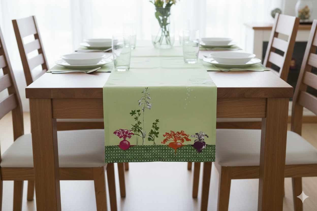Green Floral Cotton Table Runner - Garden Print - Main Product Image - Cotton Floral - Nushio