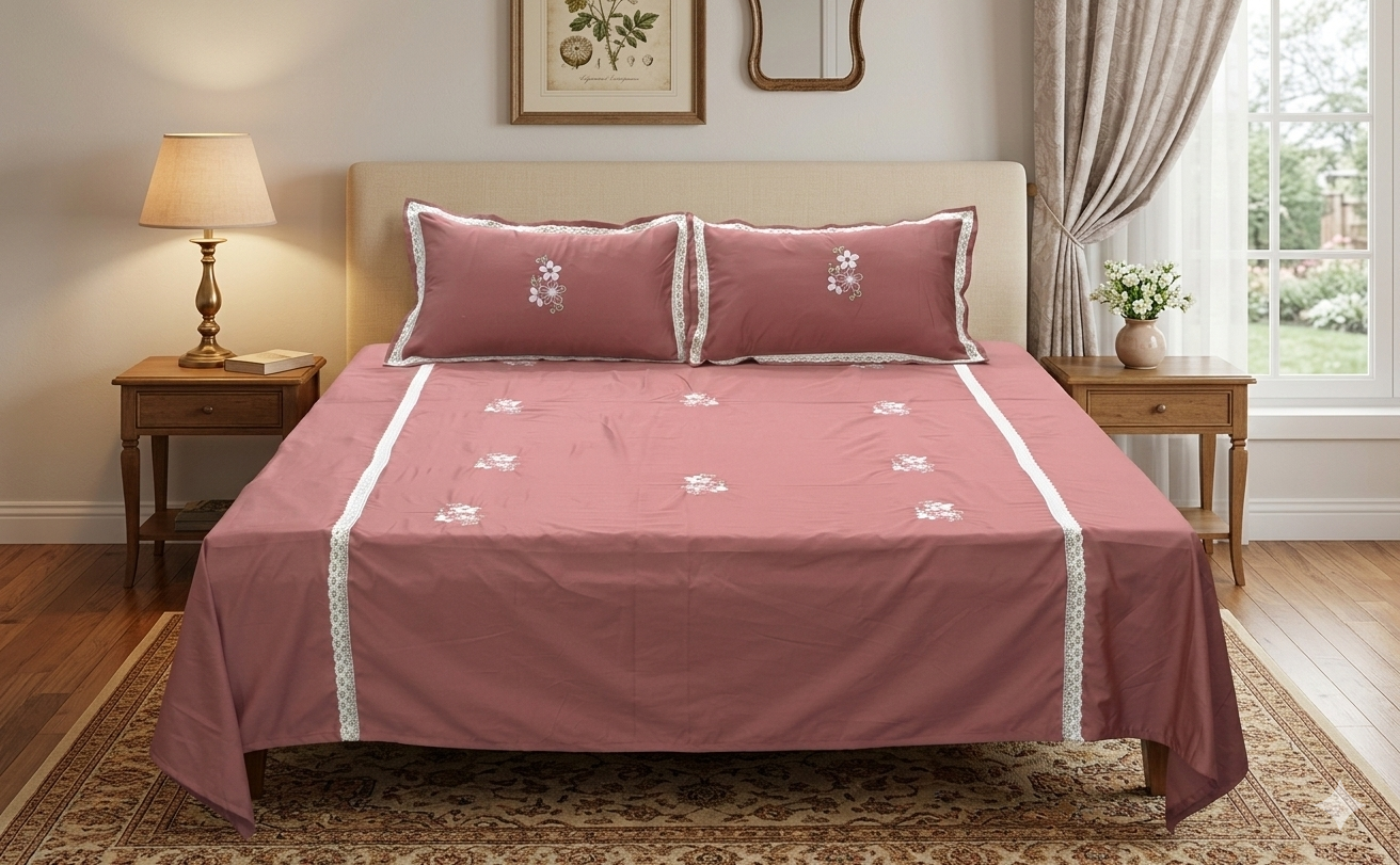 Embroidered King Size Bedspread Set with Pillow Covers - Main Product Image - Embroidered - Nushio