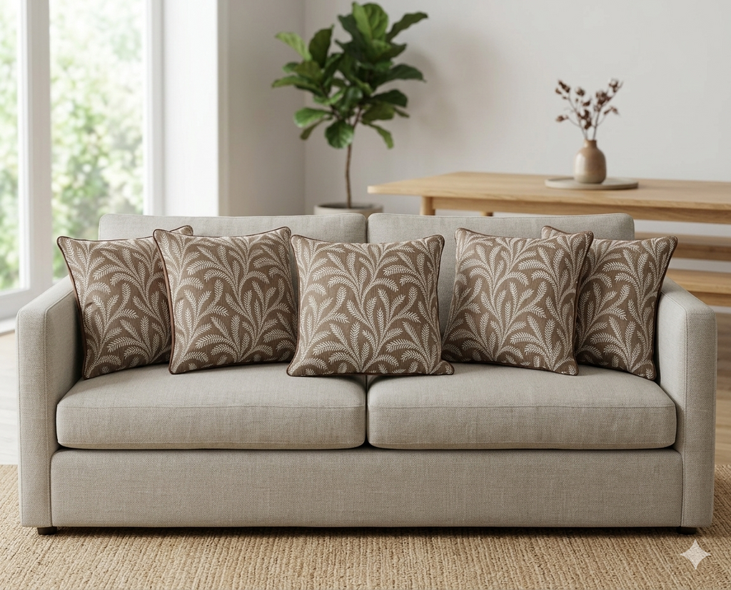 Set of 5 Decorative Cushion Covers 16x16 Inch – Brown and Beige Leaf Pattern Throw Pillow Covers