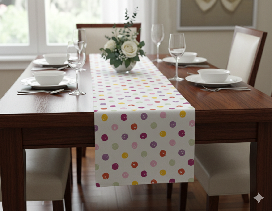 Multicolor Polka Dot Table Runner – 120 x 40 cm | Modern & Playful Dining Decor - Main Product Image - Nushio