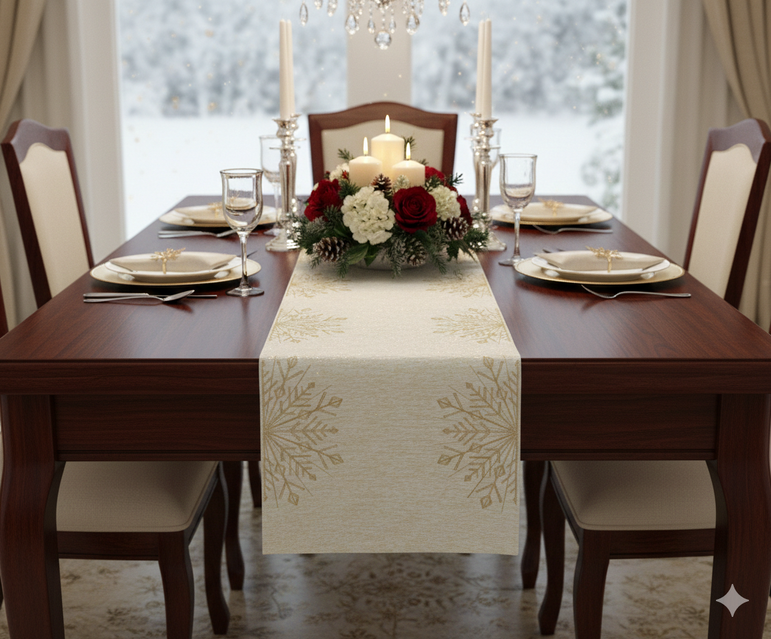 Gold Snowflake Table Runner - 180 x 35 cm - Main Product Image - Nushio