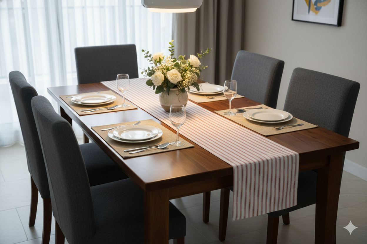 Red & White Striped Cotton Table Runner – 225 cm x 40 cm