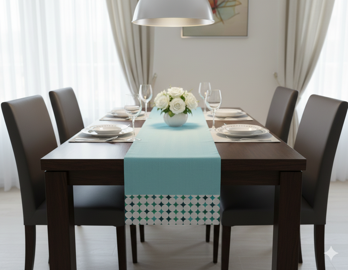 Mint Green Geometric Table Runner – 175 × 35 cm - Main Product Image - Nushio